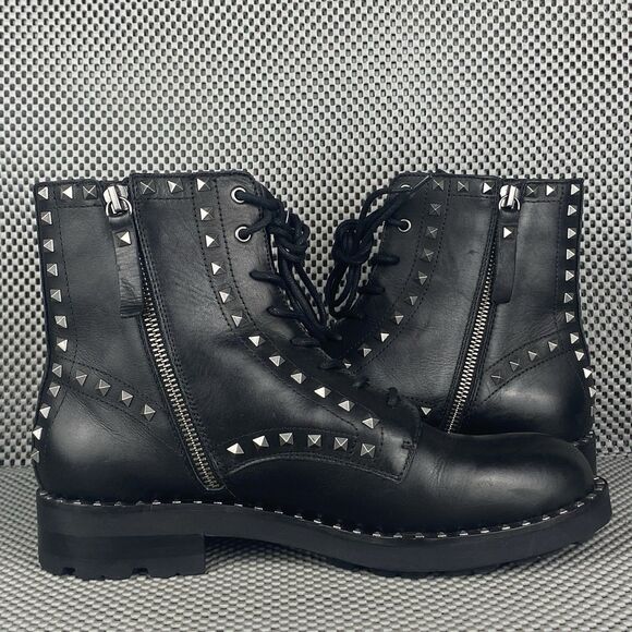 ASH Wolf Studded Combat Boots Womens Size 40 Black Leather Casual Lace Up - Picture 3 of 13